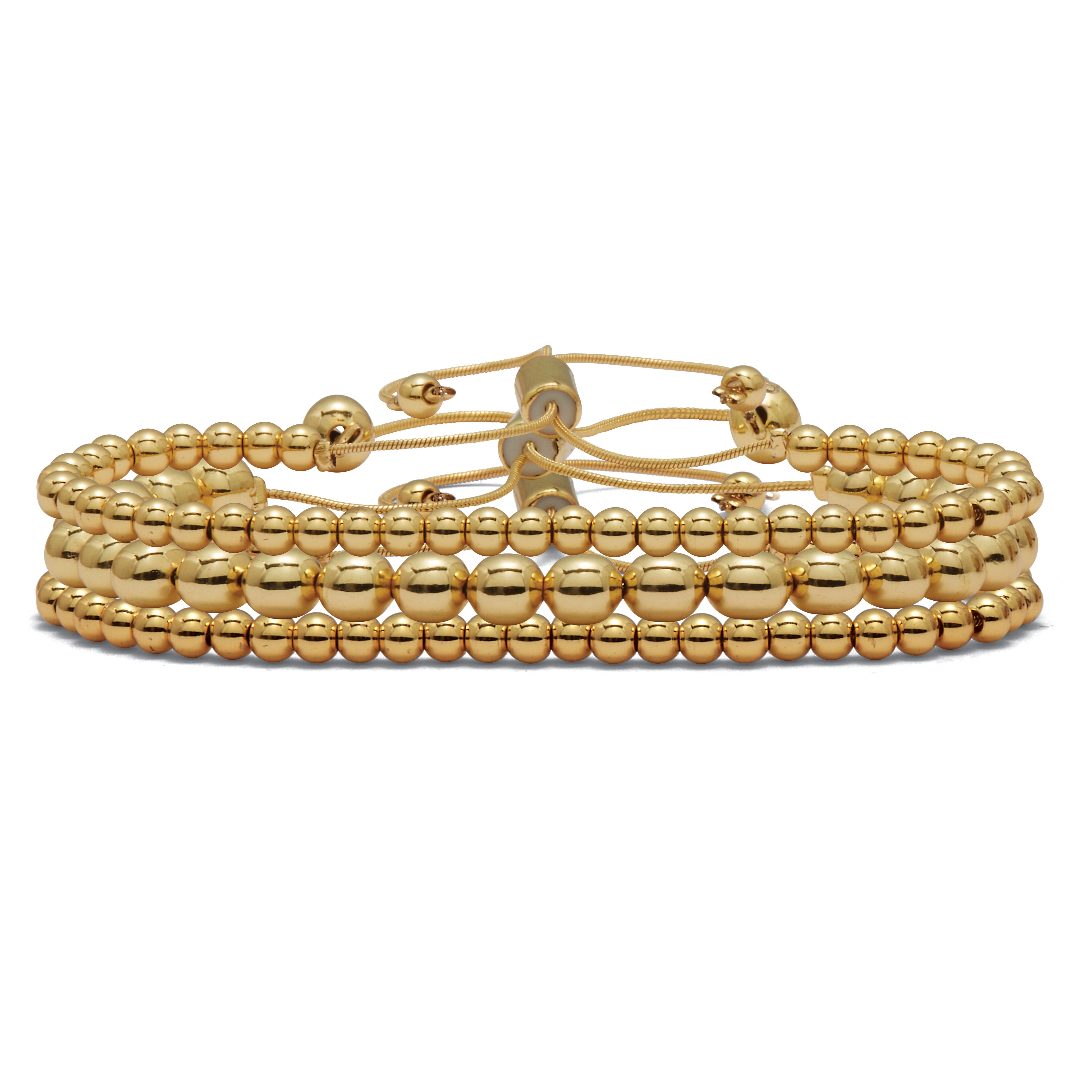 Goldtone Ball Bead Bracelets 7-inch length plus 2-inch extension, 3-Piece Set, GOLD, hi-res image number 0