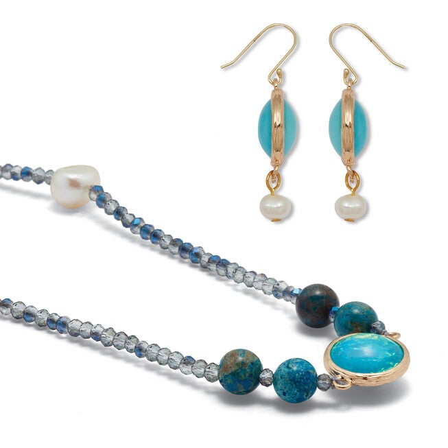 Simulated Blue Opal Jewelry Set, BLUE, on-hover image number 1