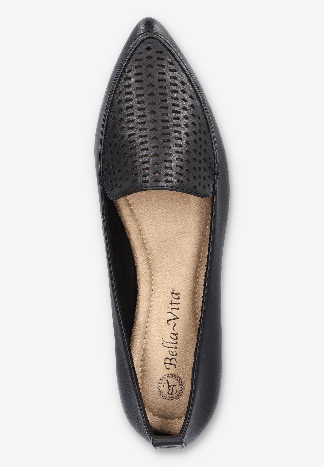 Alessi Perf Pointed Toe Flat, BLACK LEATHER, alternate image number 6