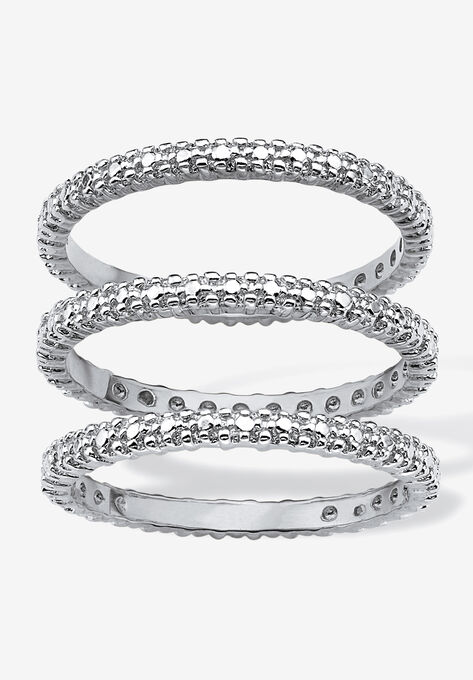 3-Piece Platinum-Plated Stackable Ring with Diamond Accent, WHITE, hi-res image number null