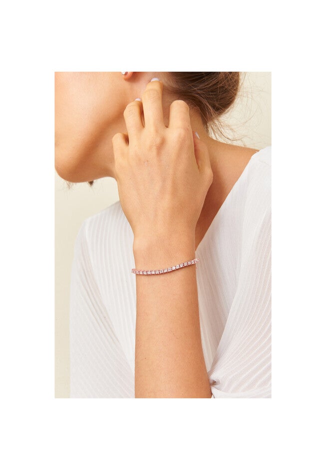 Rose Gold Plated Sterling Silver Miracleset Diamond Round Faceted Bezel Tennis Bracelet 6 inches, , alternate image number 6