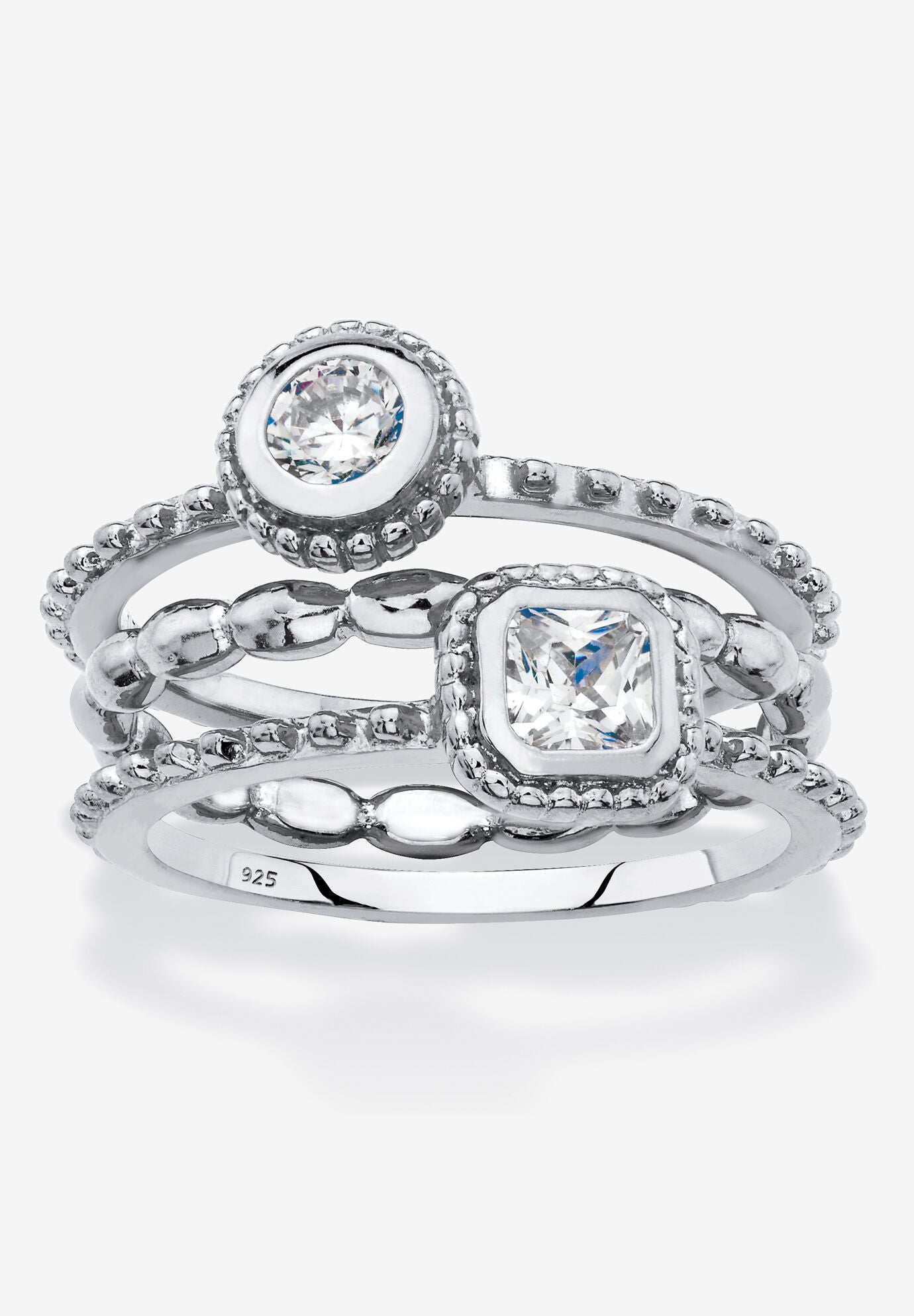 .62 Tcw Sterling Silver Stack 3 Piece Cubic Zirconia Ring Set, SILVER, hi-res image number 0