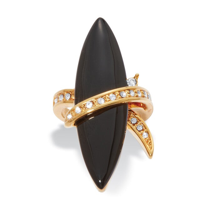 Gold-Plated Wrapped Marquise Onyx and Crystal Ring, BLACK, hi-res image number null