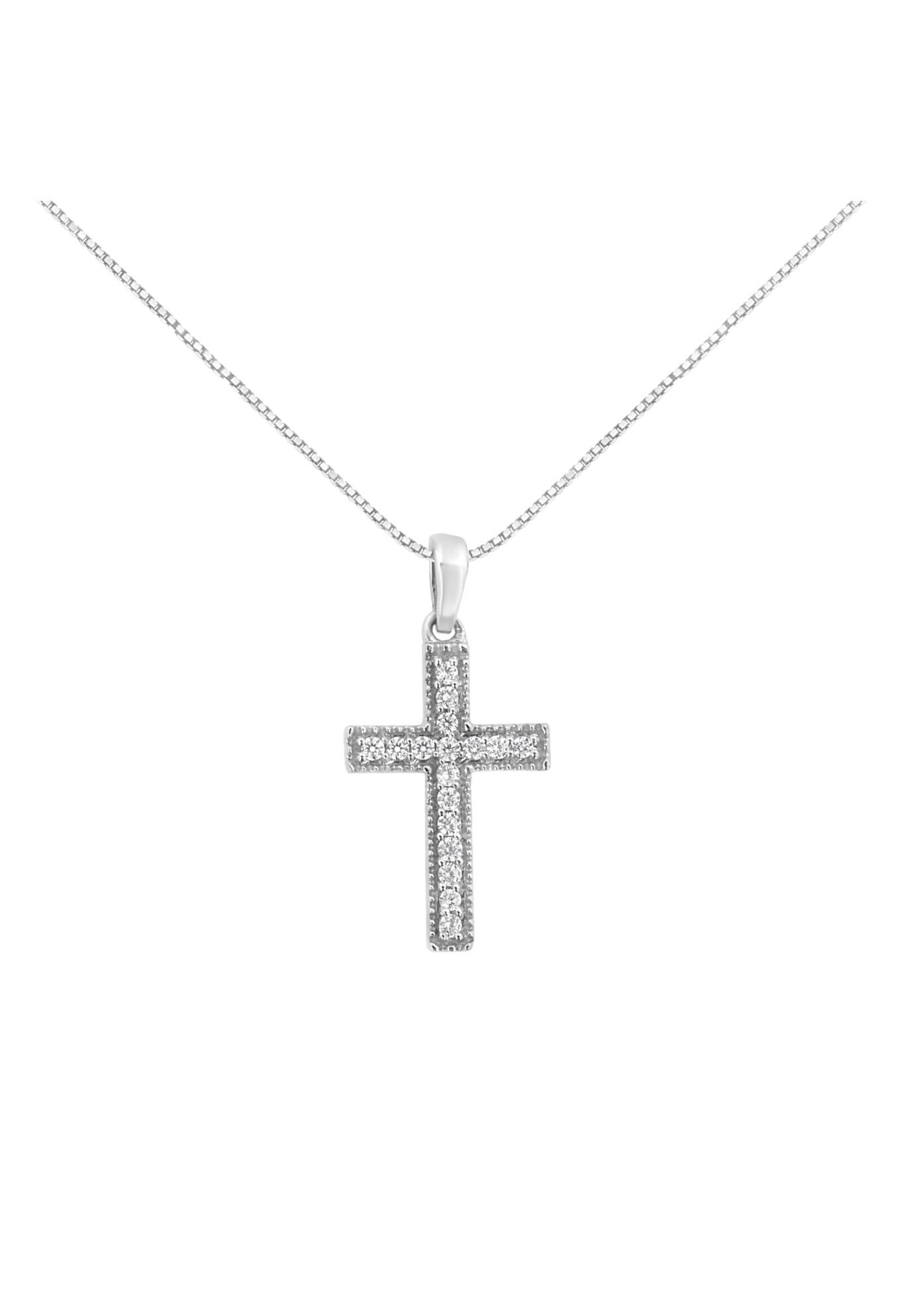 Silver 1/7 Cttw Diamond Cross 18 inches Pendant Necklace, SILVER, hi-res image number 0