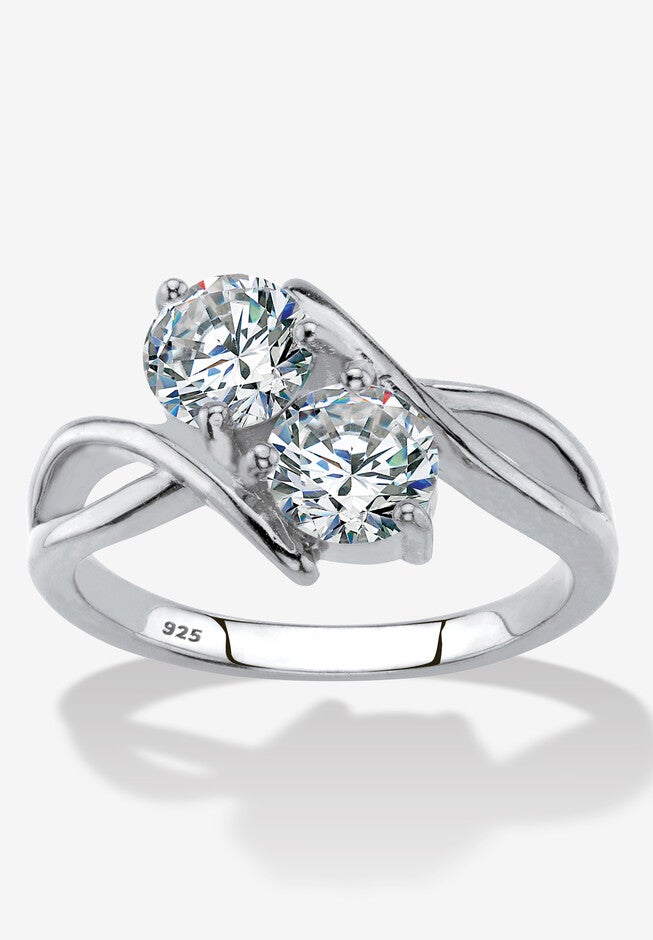 1.96 Cttw Cubic Zirconia .925 Sterling Silver 2-Stone Bypass Ring, SILVER, hi-res image number null