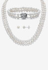 Pearl 3-Piece Earring, Double Strand Necklace And Bracelet Set In Sterling Silver 18", PEARL, hi-res image number null