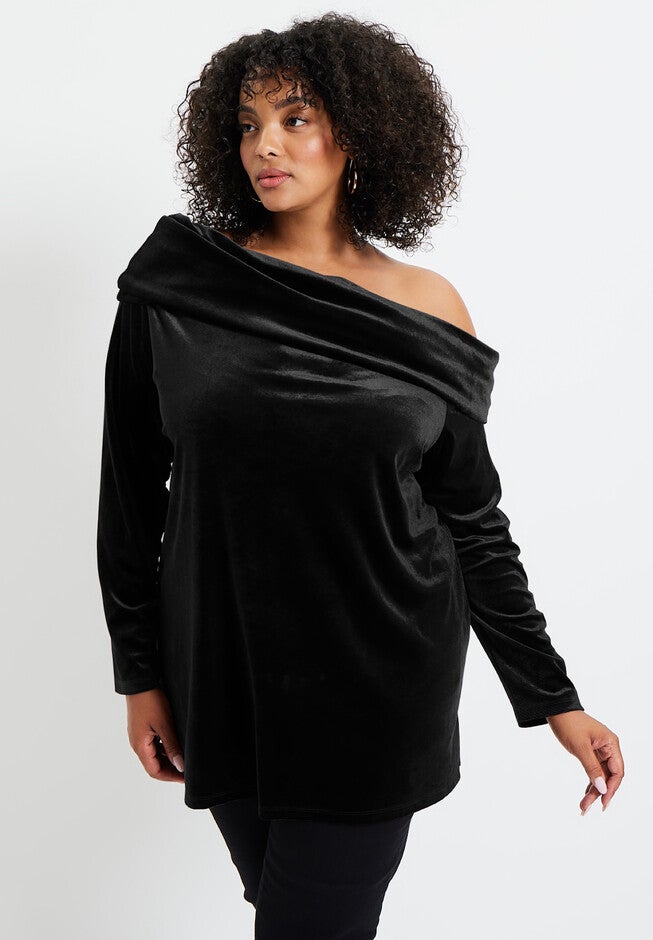 Off-The-Shoulder Velour Top, BLACK, hi-res image number null
