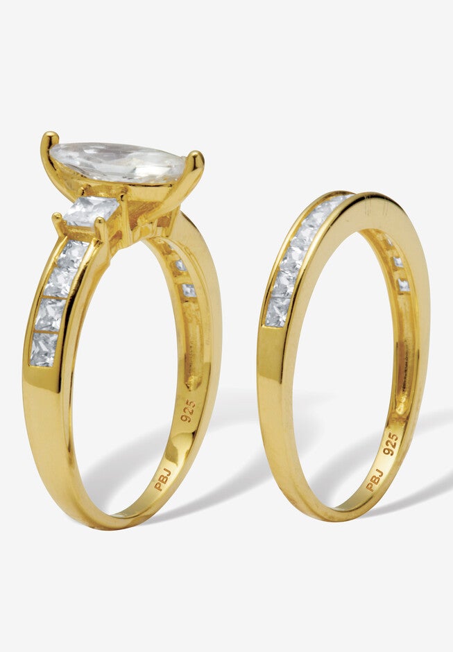 2.34 Tcw Marquise Cubic Zirconia Bridal Ring Set, , on-hover image number 1
