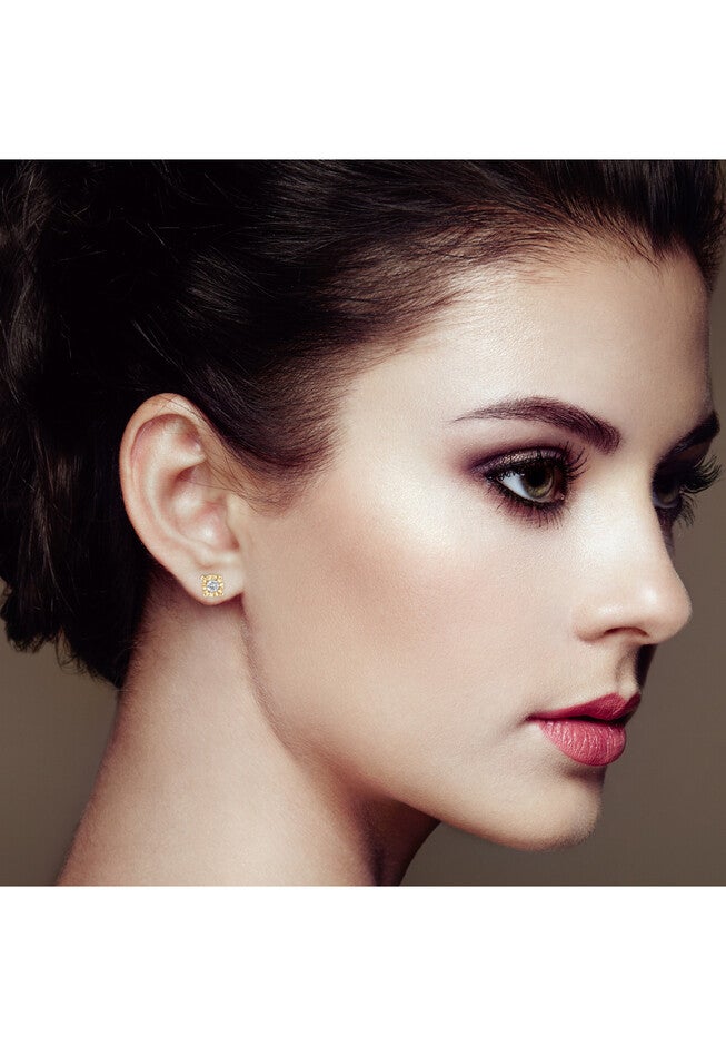 Yellow Gold Plated Sterling Silver Round Brilliantcut Diamond Miracleset Stud Earrings, , alternate image number 4