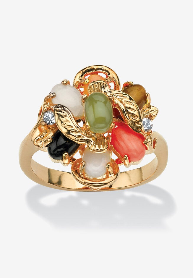 Coral, Opal, Jade, Onyx And Tiger'S-Eye Cluster Ring In Gold-Plated, GOLD, hi-res image number null