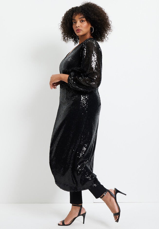 Faux Wrap Sequin Maxi Top, , alternate image number null