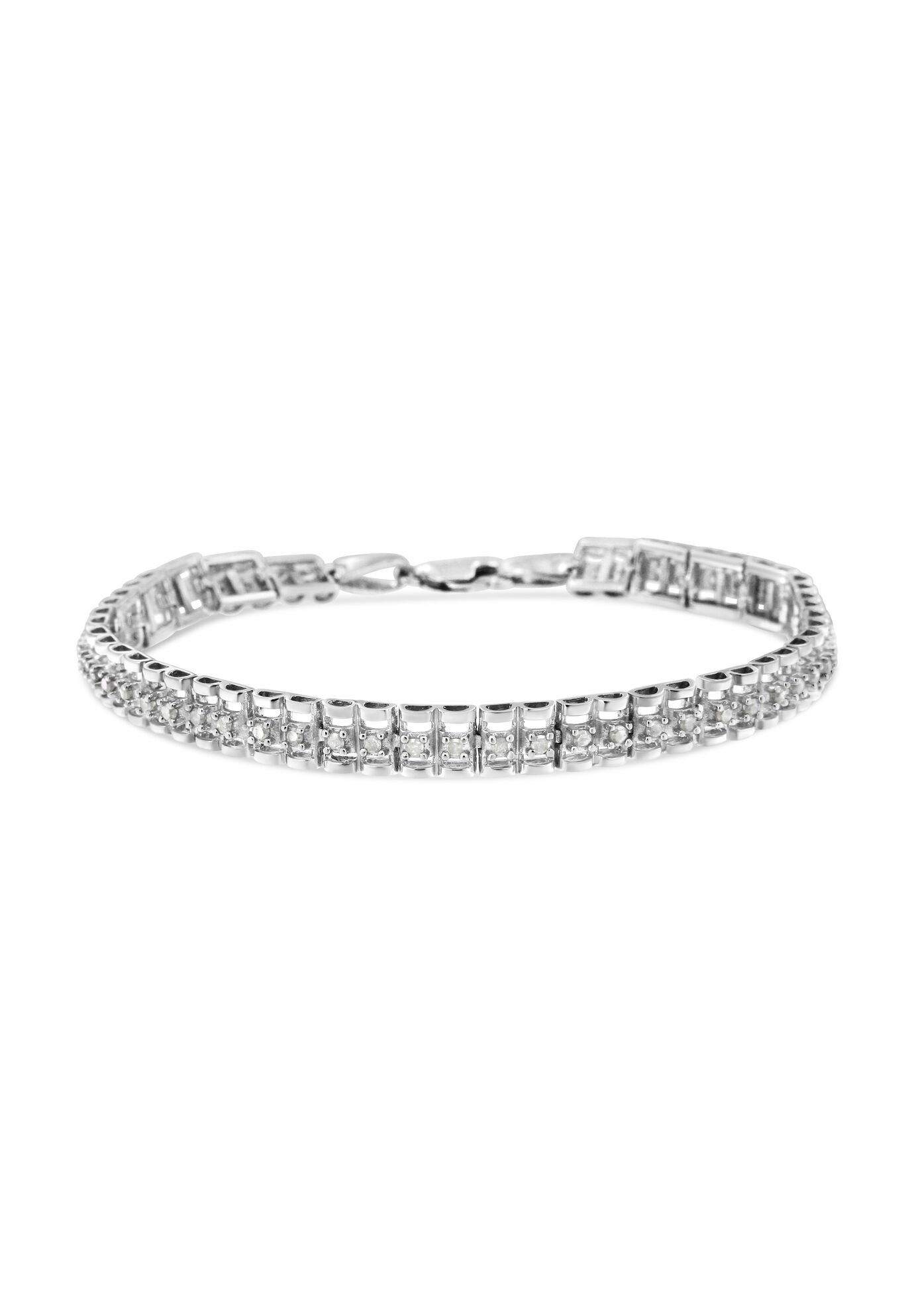 Sterling Silver 1.0 Cttw Diamond Double Link Tennis Bracelet, , on-hover image number 1