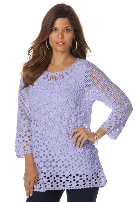 Floral Crochet Sweater, COOL LILAC, hi-res image number null