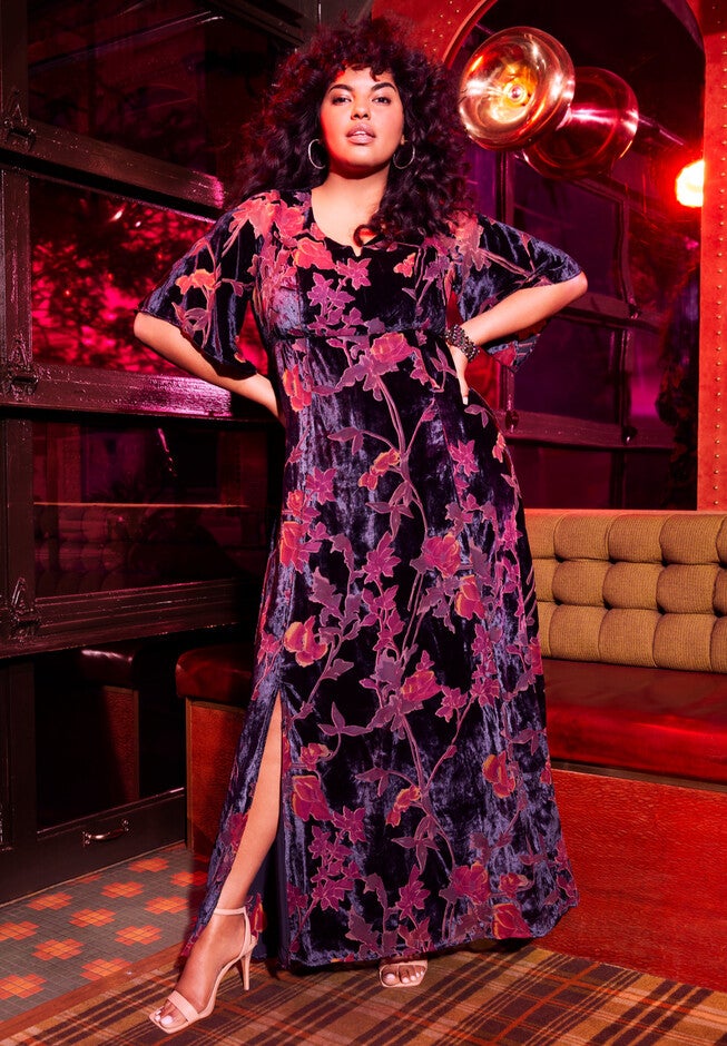 Burnout Velvet Maxi Dress, NAVY FLORAL, hi-res image number null
