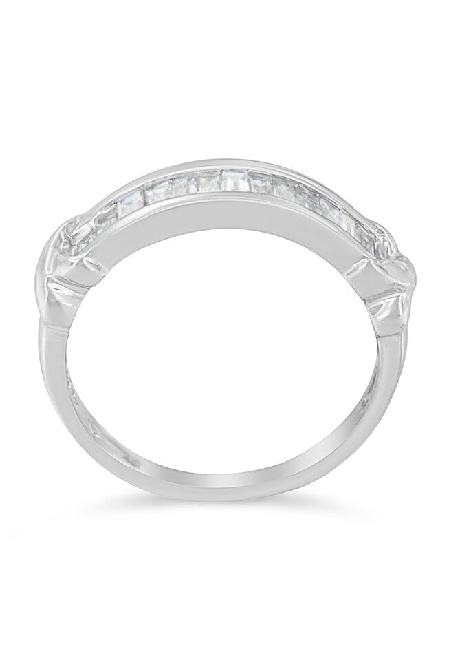 Sterling Silver Baguette Cut Diamond Channel Set Wedding Ring, , on-hover image number null