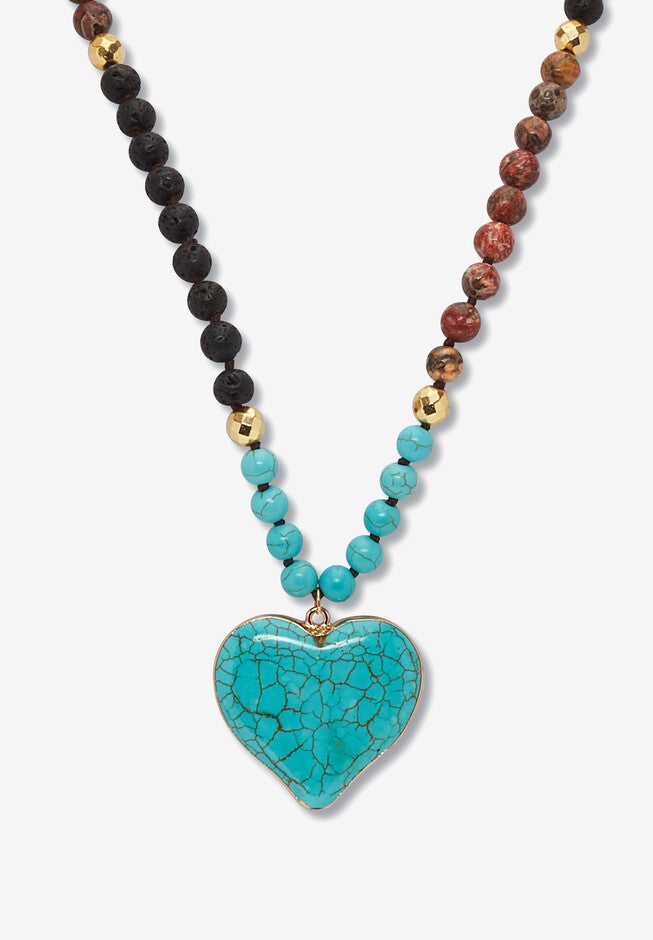 Genuine Turquoise Jasper Heart Pendant Necklace 34 Inch, TURQUOISE, hi-res image number 0