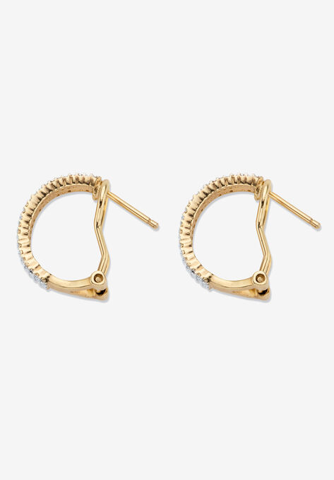 Yellow Gold-Plated Demi Hoop Earrings with Genuine Diamond Accents, , on-hover image number null
