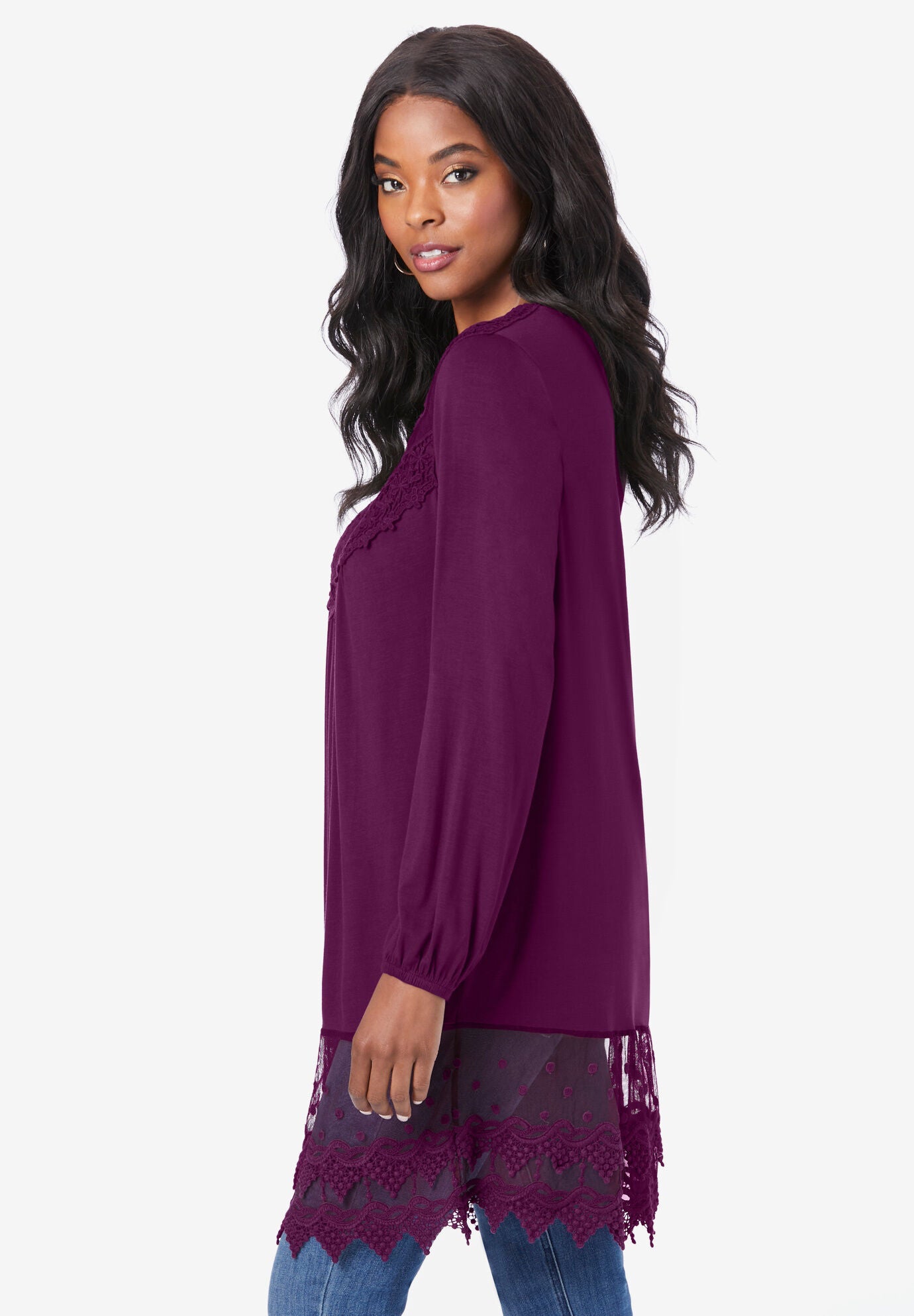 Scoopneck Lace Bib Tunic, , alternate image number 2