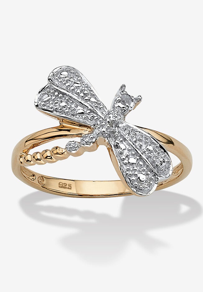 Diamond Accent 18K Gold-Plated Sterling Silver Dragonfly Ring, GOLD, hi-res image number null