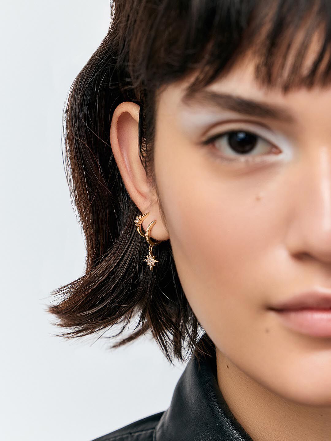 Crescent Moon Huggie Hoops - Celeste, GOLD, alternate image number 5