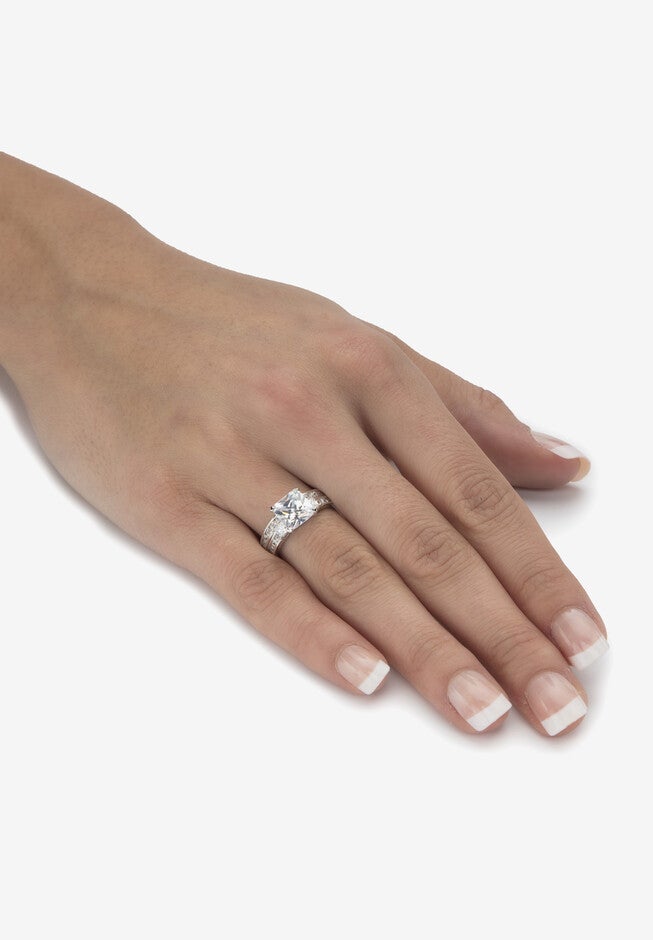 3.62 Cttw 2-Piece Platinum Plated .925 Silver Cubic Zirconia Wedding Ring Set, , alternate image number null