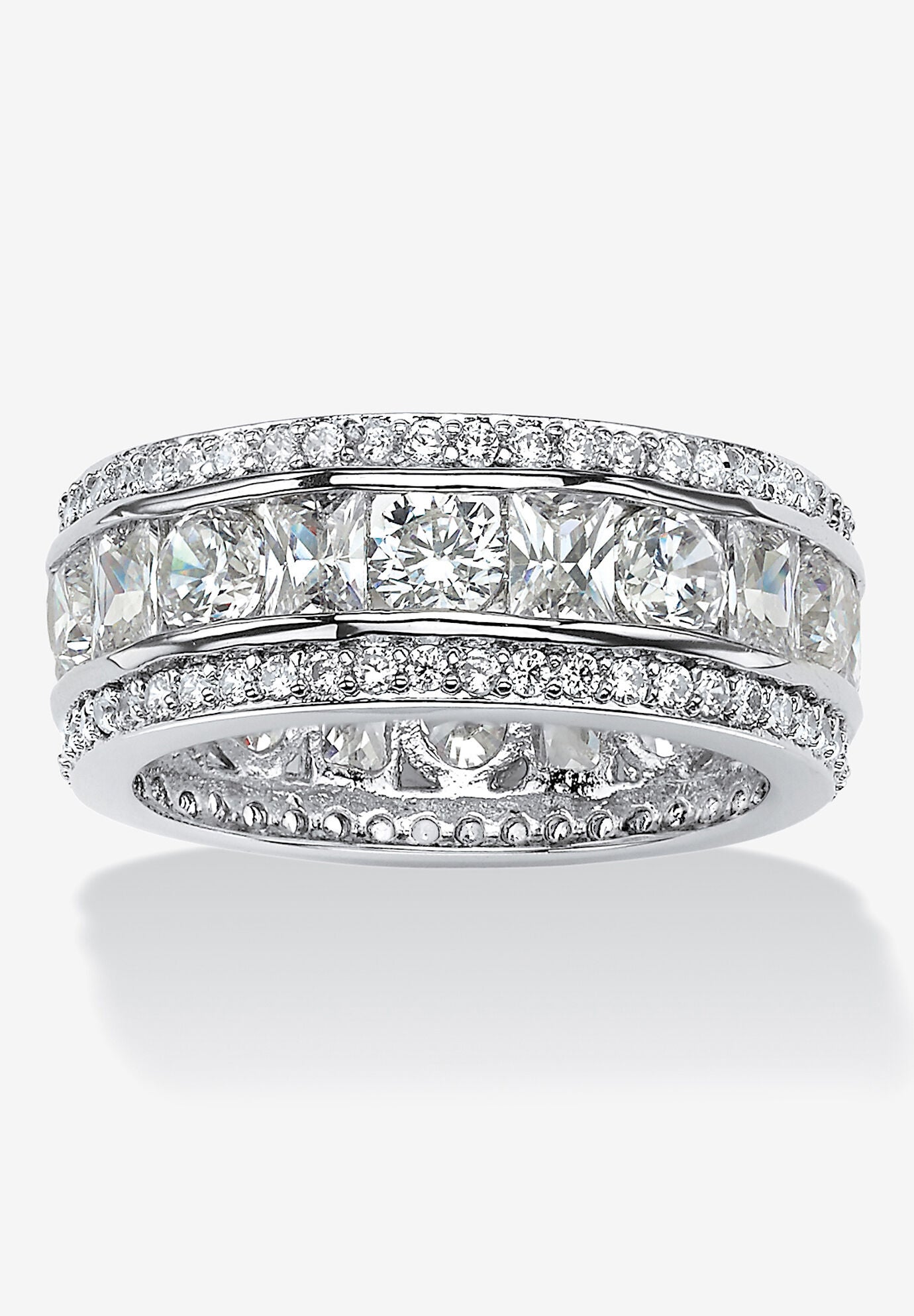 4.66 Cttw. Cubic Zirconia Platinum-Plated Sterling Silver Eternity Ring, SILVER, hi-res image number 0