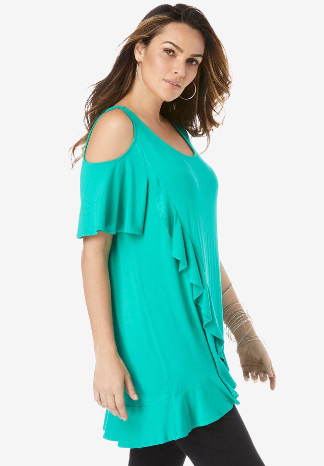 Cold-Shoulder Ruffle Ultra Femme Tunic, , alternate image number 2
