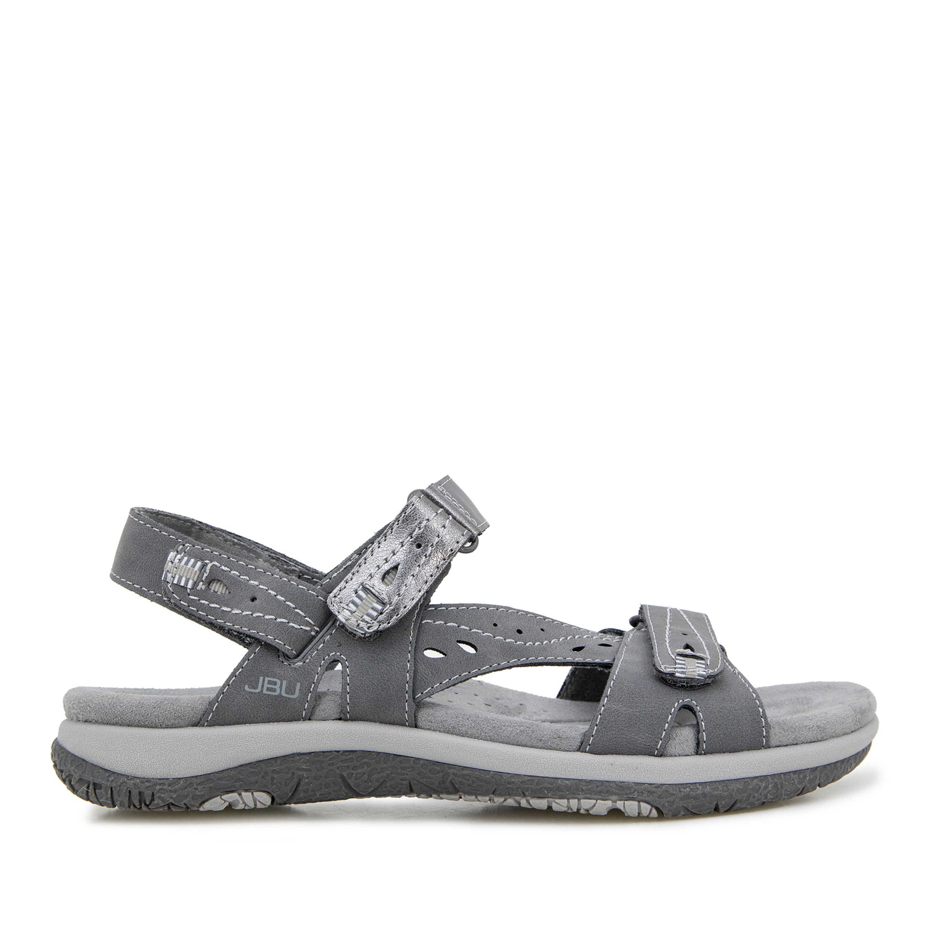 Stephie Vegan Hook and Loop Flat Sandal, CHARCOAL GUNMETAL, alternate image number 2