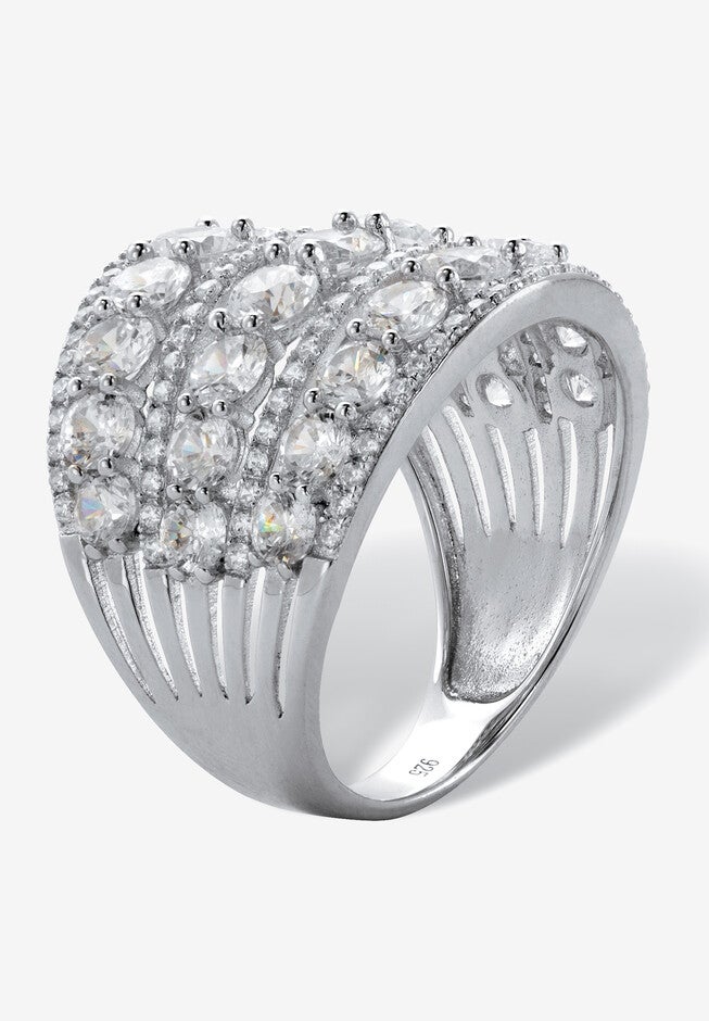 5.23 Cttw. .925 Sterling Silver Round Cubic Zirconia Openwork Dome Cocktail Ring, , on-hover image number 1