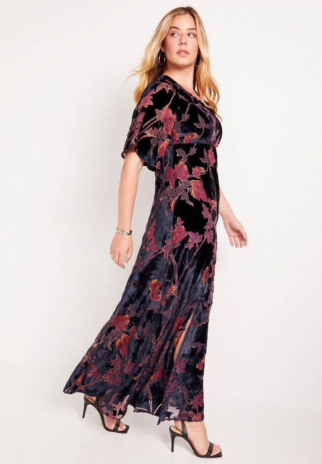 Special Occasion Burnout Velvet Maxi Dress, Navy Floral | Jessica London Special Occasion Burnout Velvet Maxi Dress, Navy Floral | Jessica London
