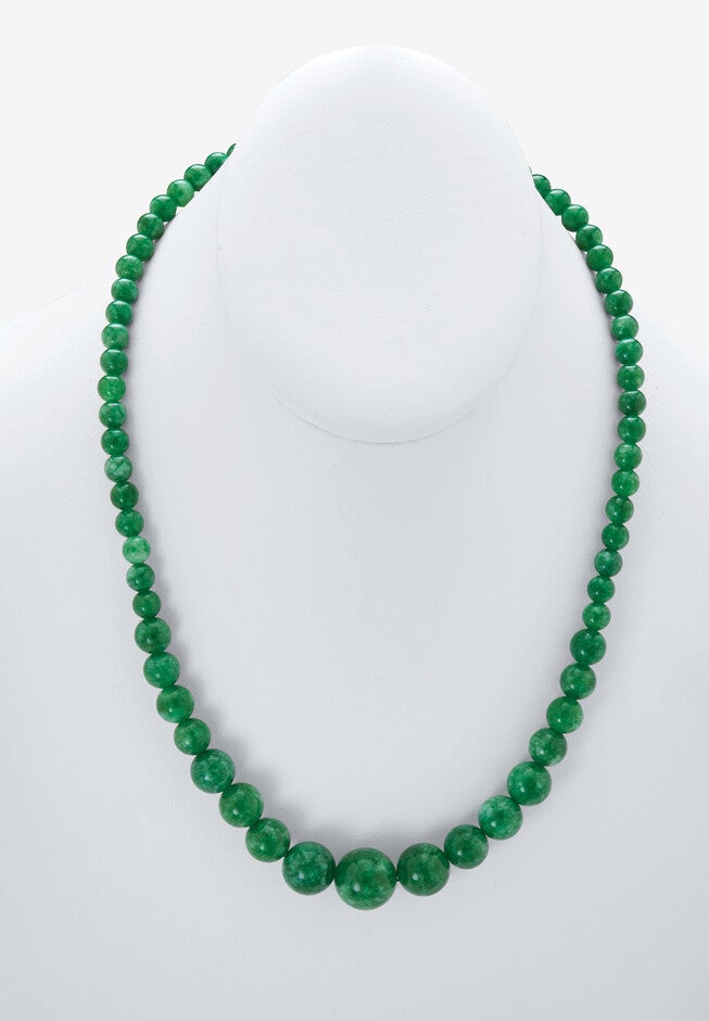 Graduated Round Genuine Green Jade Necklace 18 inches Jewelry, , alternate image number null
