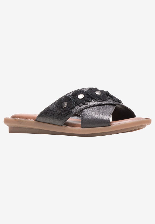 Olive X-Band Slide Sandal , BLACK LEATHER, hi-res image number null