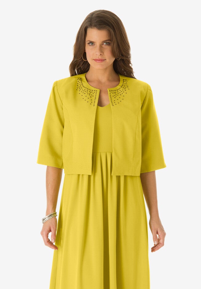 Cropped Short Sleeve Jacket, OLIVE YELLOW EMBELLISHMENT, hi-res image number 0