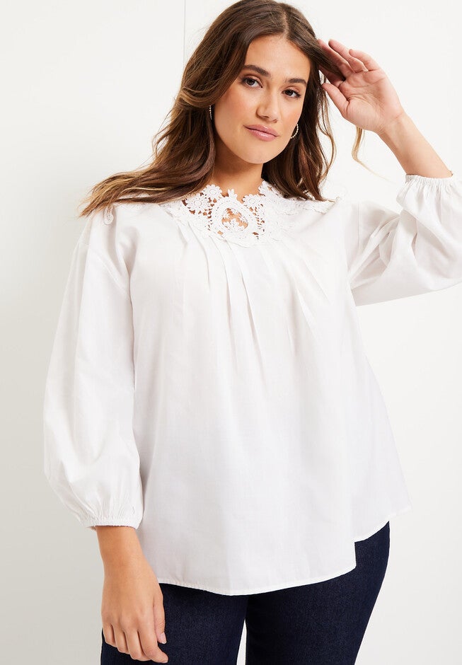 Lace La Vie Poplin Top, , alternate image number null