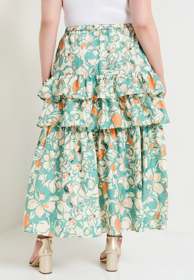 Poplin Tiered Midi Skirt, SPRING GARDEN, on-hover image number null