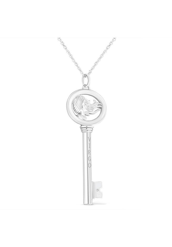 Sterling Silver Diamond Accent Virgo Zodiac Key Pendant Necklace, , alternate image number 5