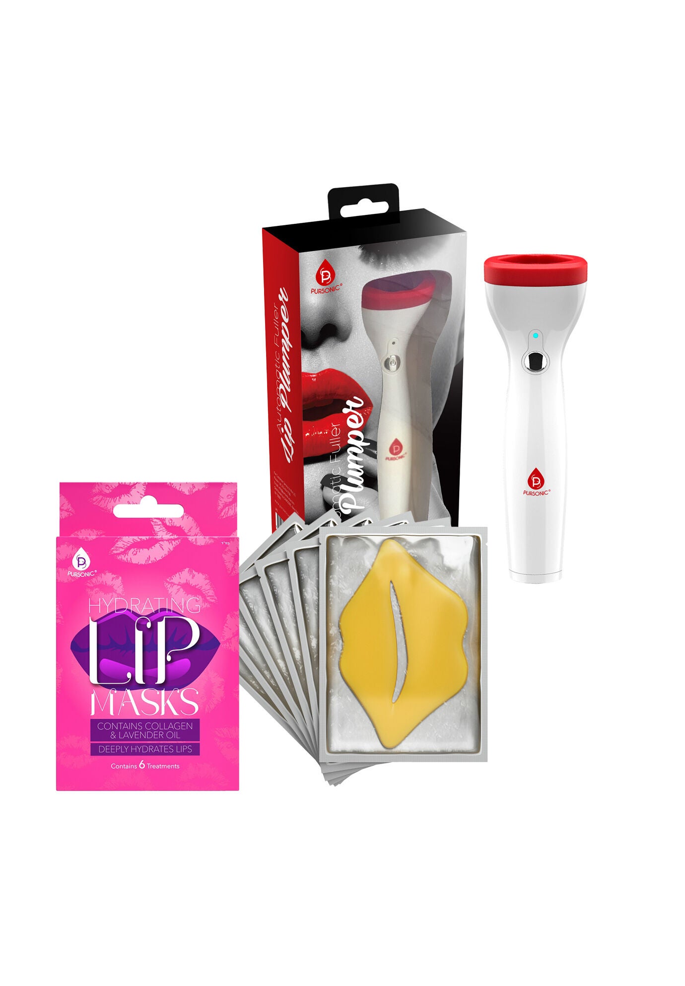 Lip Care Power Duo: Hydrating Lip Masks (Pack Of 6) And Automatic Fuller Lip Plumper Device, O, hi-res image number 0