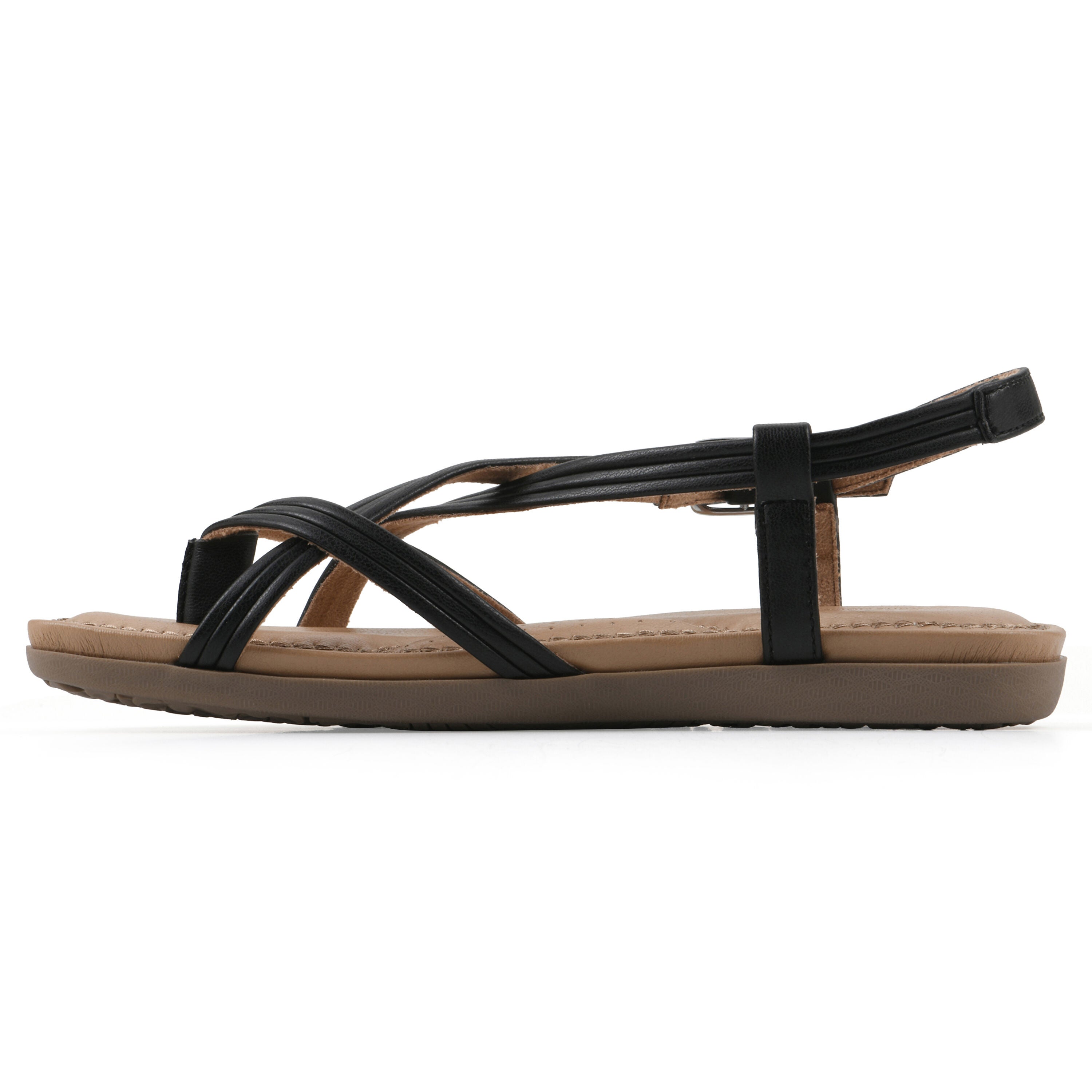 Frania Strappy Flat Sandal, BLACK SMOOTH, alternate image number 3