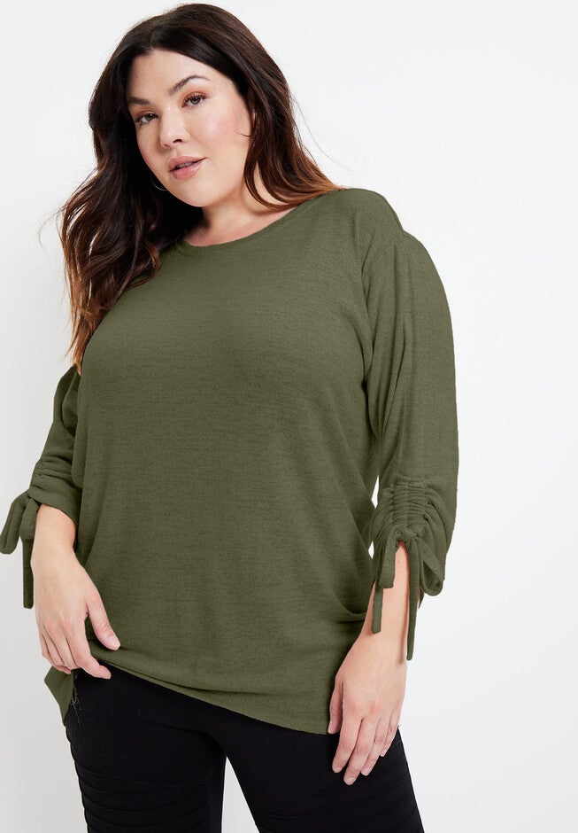 Ruched-Sleeve SuperSoft Knit Top, , alternate image number null