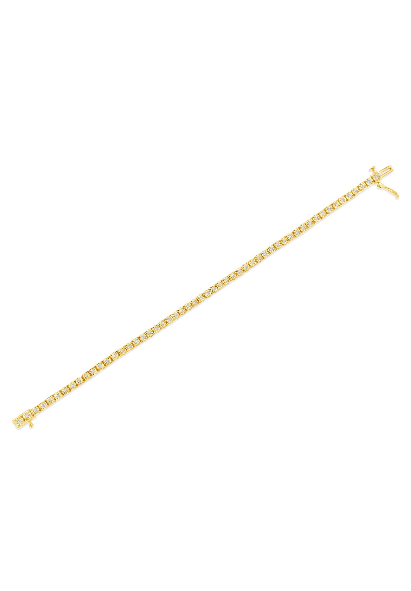 Yellow Gold Plated Sterling Silver Miracleset Diamond Round Faceted Bezel Tennis Bracelet 7 inches, , alternate image number 3