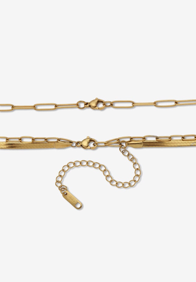 Yellow Gold Ion-Plated Stainless Steel 3-Strand Layered Necklace Set With Celestial Pendant, , on-hover image number null