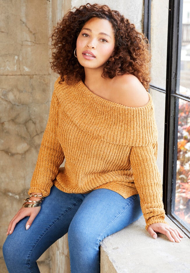 Chenille Off-The-Shoulder Sweater, , alternate image number null