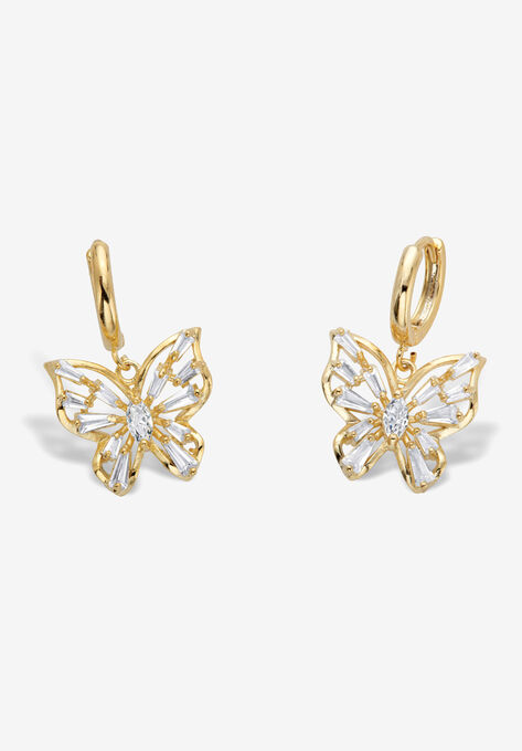 Goldtone Crystal Butterfly Charm Earrings, CRYSTAL, hi-res image number null