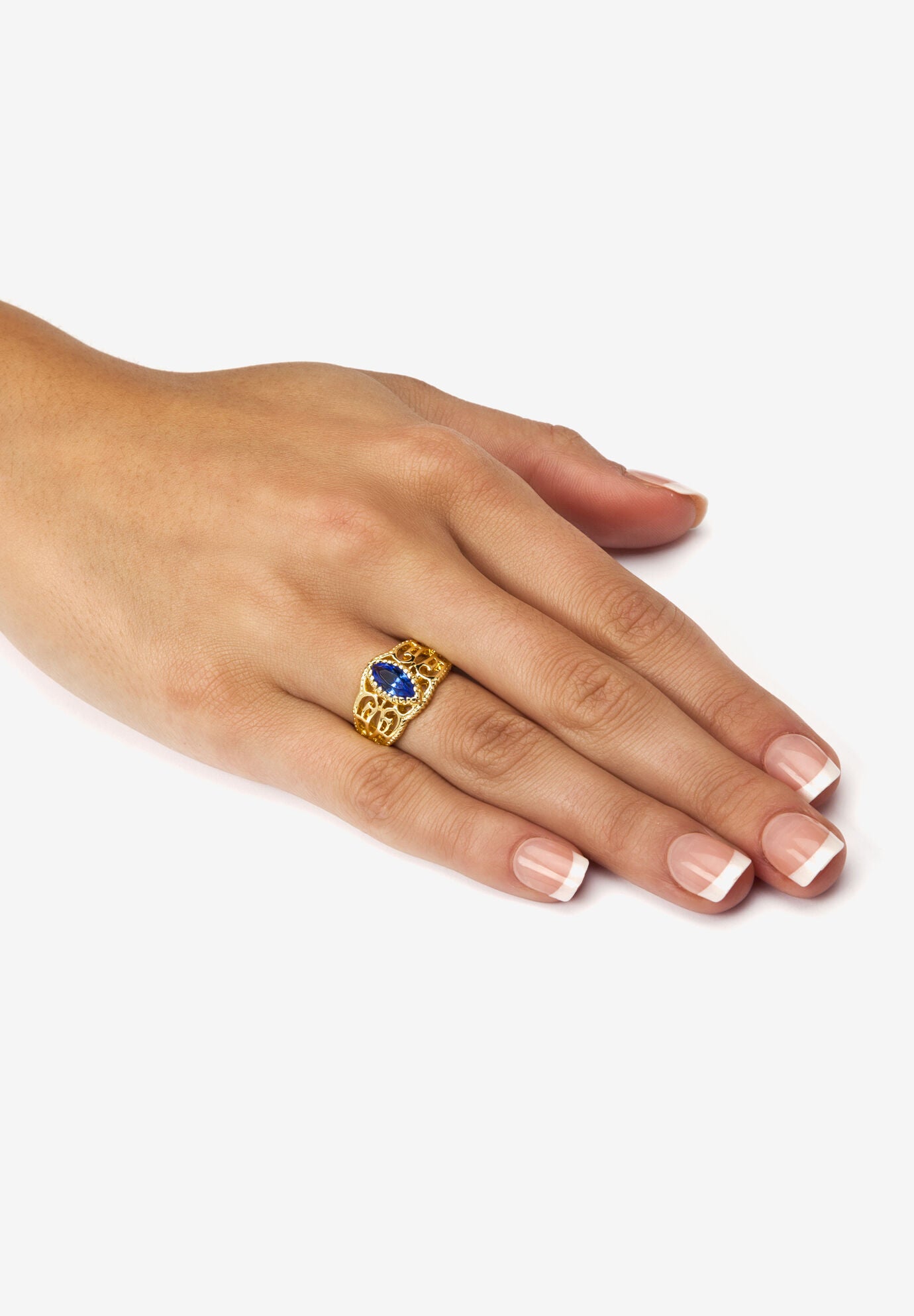 Simulated Birthstone Gold-Plated Filigree Ring, , alternate image number 2