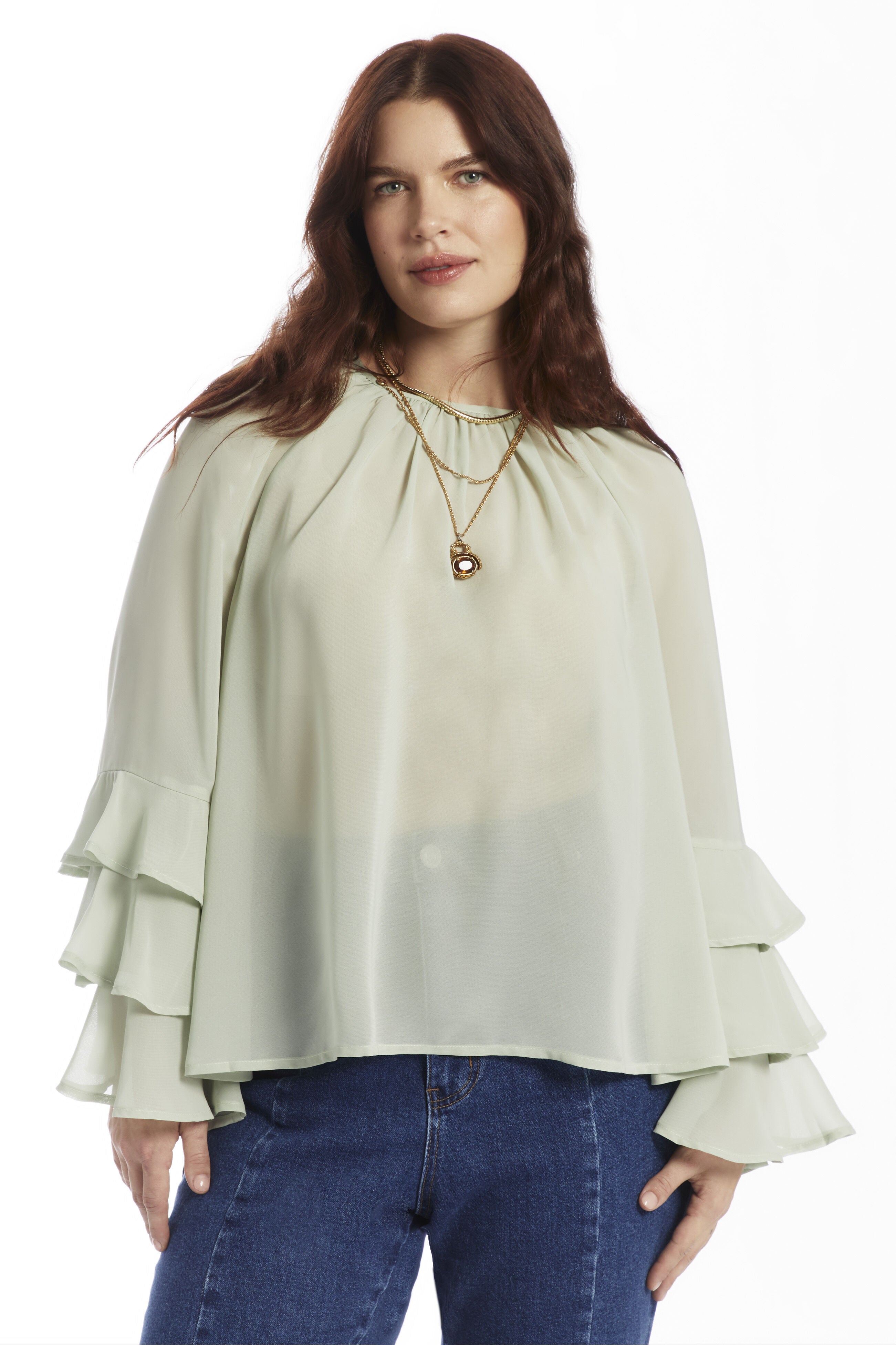 Ruffled Chiffon Blouse, MERCURY, on-hover image number 1