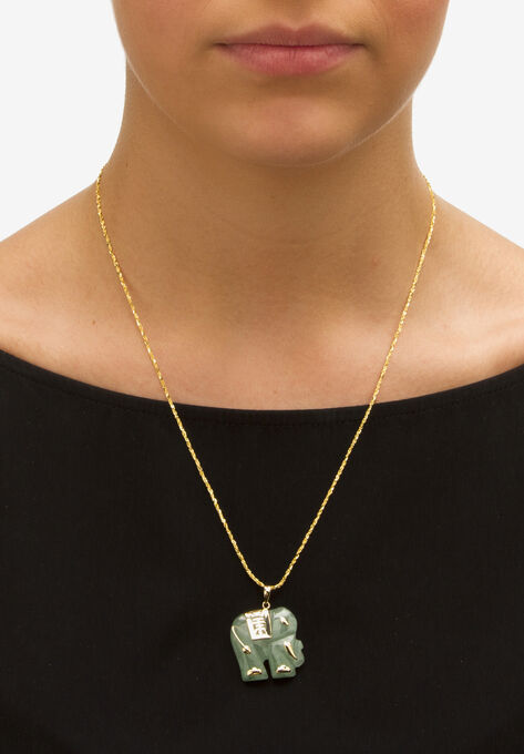 14K Gold Genuine Green Jade Good Luck Elephant Charm Pendant Jewelry, , alternate image number null