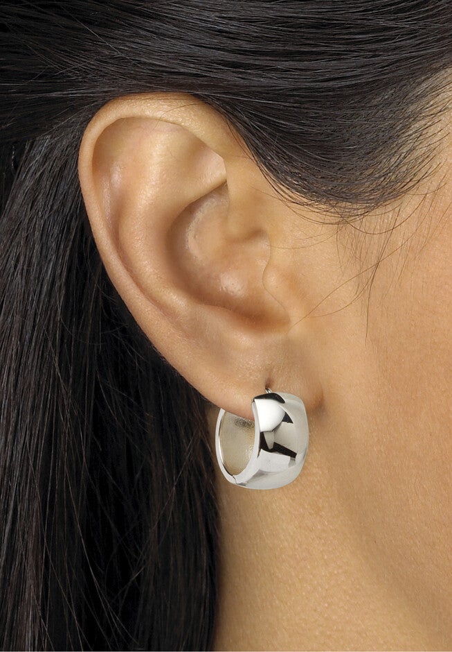 Sterling Silver Hoop Huggie Earrings, , alternate image number null