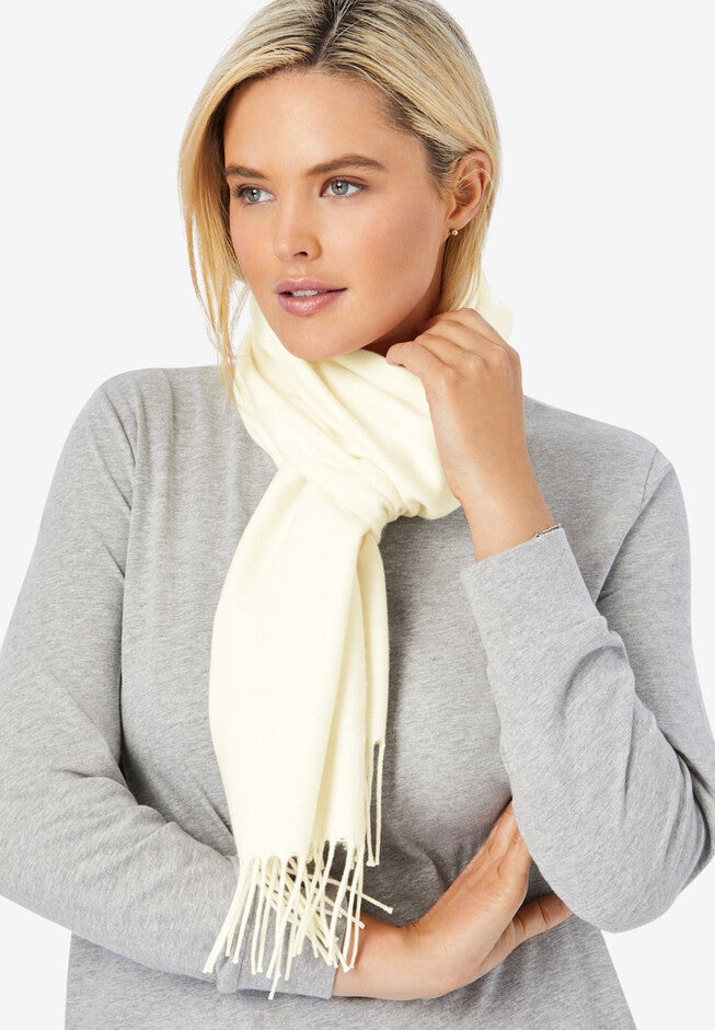 Plaid Fringed Scarf, IVORY, hi-res image number null