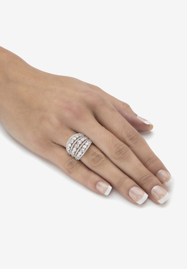 5.23 Cttw. .925 Sterling Silver Round Cubic Zirconia Openwork Dome Cocktail Ring, , alternate image number 2
