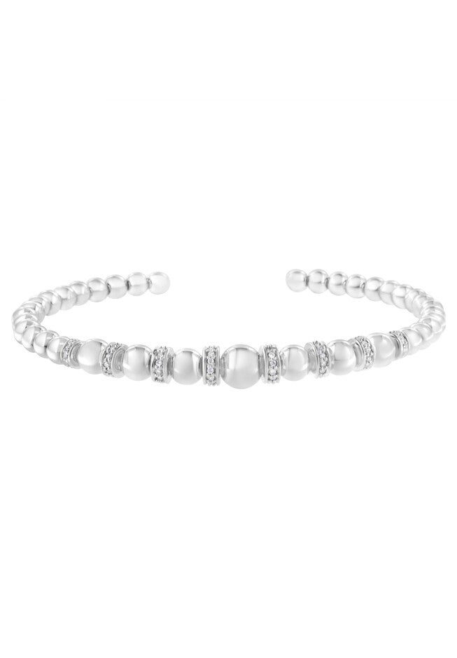 Sterling Silver 1/4 Cttw Diamond Rondelle Graduated Ball Bead Cuff Bangle Bracelet, , alternate image number null